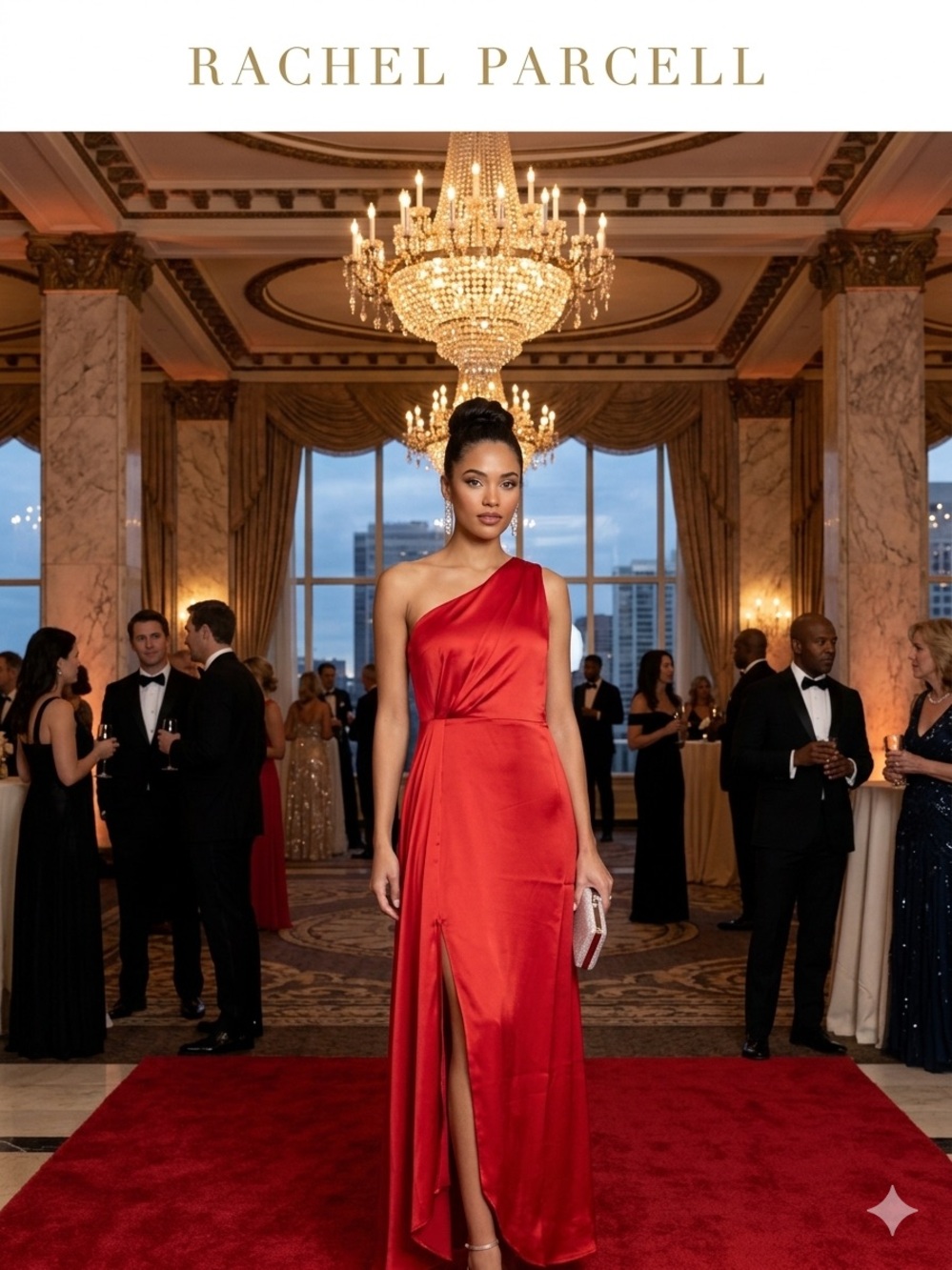NWT Rachel Parcell One-Shoulder Red Satin Gala Gown